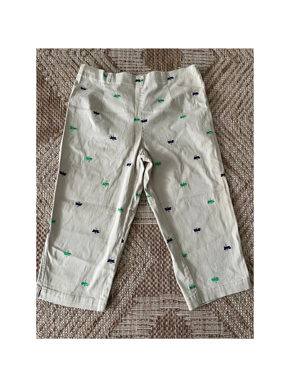 Vintage White Stag Firefly Embroidery Capri Pant SZ 10 khaki